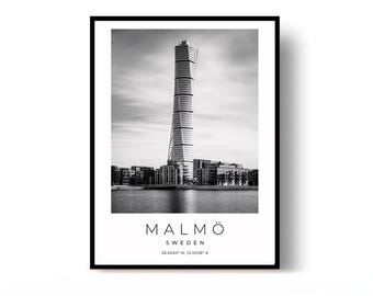 Malmö Poster, Malmö Print, Travel Poster, Sweden Poster, black and white art