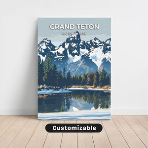 Grand Teton, Nationalpark Reise Leinwand, Grand Teton, Nationalpark Reiseplakat, Benutzerdefinierte Leinwand, Plakatwandkunst, Reisekunst,