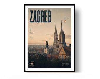 Zagreb Travel Poster Print, Croatia Poster, Wall Decor