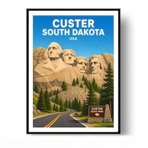 Affiche vintage de Custer, Dakota du Sud, États-Unis, décoration murale, cadeau