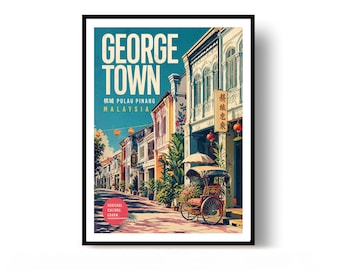 George Town Poster Malaysia Travel Print Vintage Wall Art Home Decor Gift