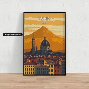 Póster de viaje a Turín, Italia, póster de viaje a Turín, Italia, póster personalizado, póster de pared, arte de viaje, descarga digital