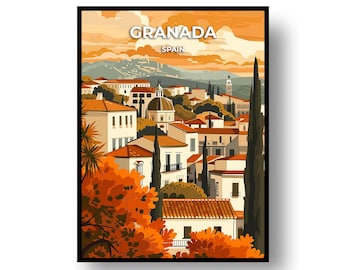 Póster de viaje de Granada: Arte mural minimalista de España (enmarcado o digital)