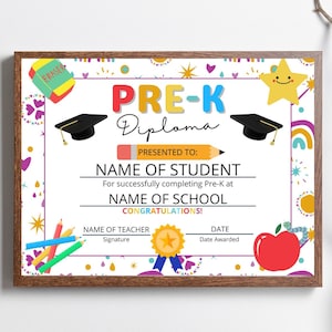 Pre-K-Abschlusszertifikat, Vorschul-Diplom, Pre-K-Zertifikat, Lehrerressourcen, Vorschulabschluss