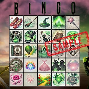 Magical Wicked-Themed Bingo Game Printable Set – Fun Party Activity with Unique Oz-Inspired Icons!