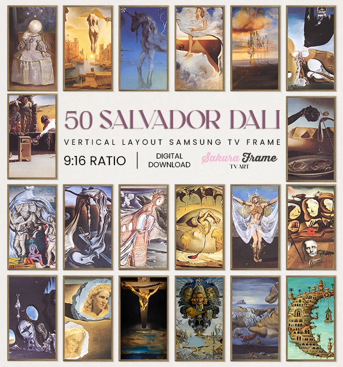 50 Salvador Dali Vertical Format Samsung Frame TV Art Collection, Frame TV Download Art Bundle, Digital Art for Frame TV, Dali Tv Frame Art