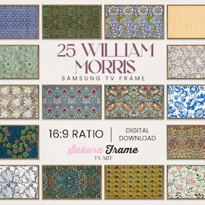 Pode incluir: Um download digital de 25 padrões de William Morris para molduras de TV Samsung. Os padrões estão em uma proporção de 16:9 e estão disponíveis para download do Sakura Frame TV Art.