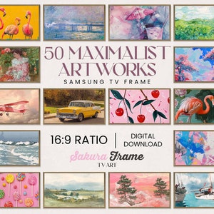 50 Maximalist Samsung Frame TV Art Collection, Pink Colorful Frame TV Download Art Bundle, Digital Art for Frame TV, Modern Tv Frame Art