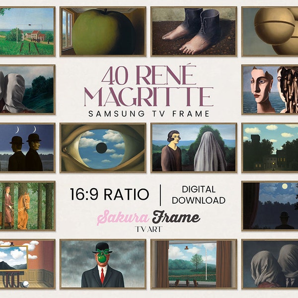 40 Rene Magritte Art 4k Samsung Frame TV Art Set, Frame TV Download Art Bundle, Digital Art for Frame TV, Magritte Modern Art Tv Frame Art