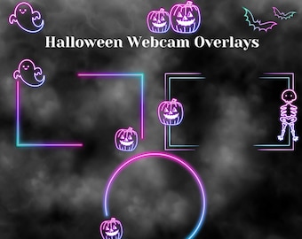 Cozy Neon Halloween Webcam Overlays for Twitch, Cute Stream Webcam Borders