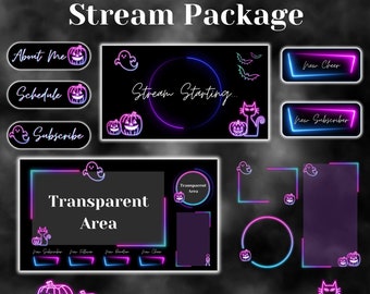 Cozy Neon Halloween Stream Overlay Package, Cute Animated Twitch Overlays, Stream Scenes, Webcam Overlays, Alerts, Twitch Panels, Chat Boxes