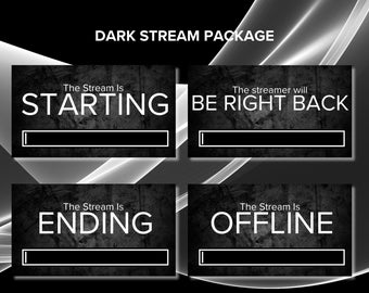 Animated Dark Stream Scenes for Twitch, Starting Soon, Ending Soon, Be Right Back, Offline