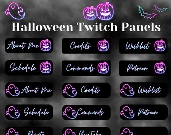 Cozy Neon Halloween Twitch Panels, Cute Ghost and Pumpkin Stream Panels