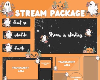 Halloween Stream Overlay Package for Twitch, Cute Stream Overlay, Animated Cozy Twitch Overlays