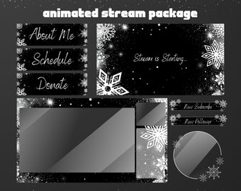 Animated Stream Overlay Package for Twitch | Cozy & Snowy Christmas Winter Holiday Snowflakes with Black Background