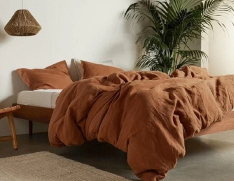 Terracotta Linen Duvet Cover Bedding Boho Comforter Set Cover All Size Twin Queen King 2 Pillow Cover Bedding Terracotta Cover Gift For Mom