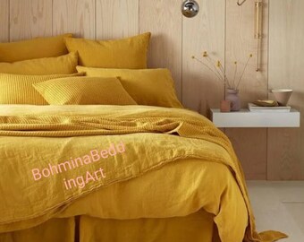 Mustard Yellow Cotton Duvet Cover Bedding Washed Set Cover All Size Twin Full 2 Pillow Cover Mustard Bedding Soft Cover Gift For Her