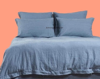 Sky Linen Duvet Cover Bedding Boho Comforter Set Cover All Size Twin Queen King 2 Pillow Cover Sky Blue Bedding Soft Cover Gift For Mom