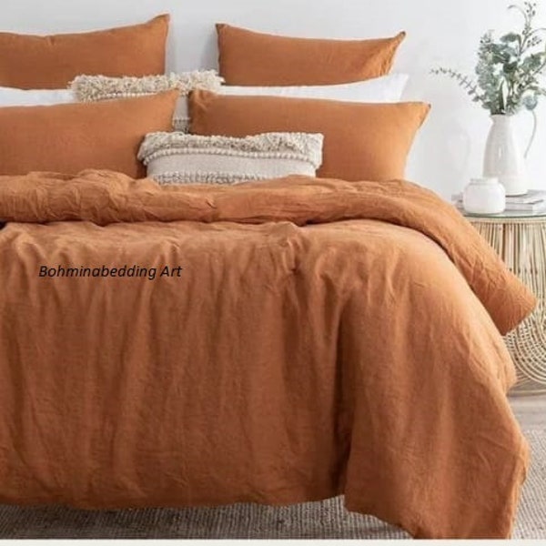 Cinnamon Rust Cotton Duvet Cover Bedding Boho Comforter Set Cover All Size Twin Full 2 Pillow Cover Cotton Rust Bedding Cover Gift For Mom