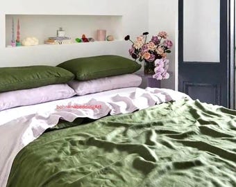 Green Bedding Linen Duvet Cover Bedding Washed Set Cover All Size Twin Full Double Custom Size Cover Green Bedding Soft Cover Gift For Mom