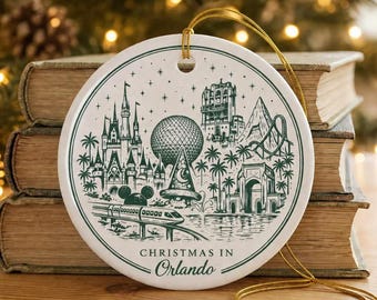 Personalized Christmas in Orlando Ornament | Double-Sided Ceramic Christmas Keepsake | Family Name Souvenir | Custom Vacation Ornament