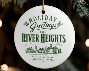 River Heights Holiday Ornament | Vintage Detective Christmas Ornament | Cozy Mystery Gift | Literary Christmas Decor