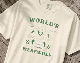 World's Okayest Werewolf Shirt, Funny Halloween T-Shirt, Vintage Monster Tee, Spooky Season Graphic Tee, Halloween Gift for Horror Fans