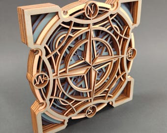 Decorazione taglio laser multistrato "Rosa dei Venti" 20x20cm