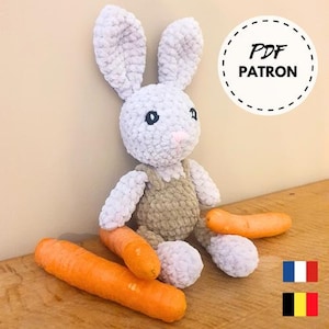 Crochet rabbit pattern, amigurumi, PDF to download in French, crochet cuddly toy, handmade plush, crochet pattern