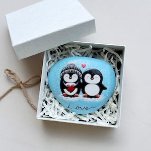 Personalized penguin pebble wife husband birthday gift, cute romantic small gift to him her birthday, unique birthday card for husband wife