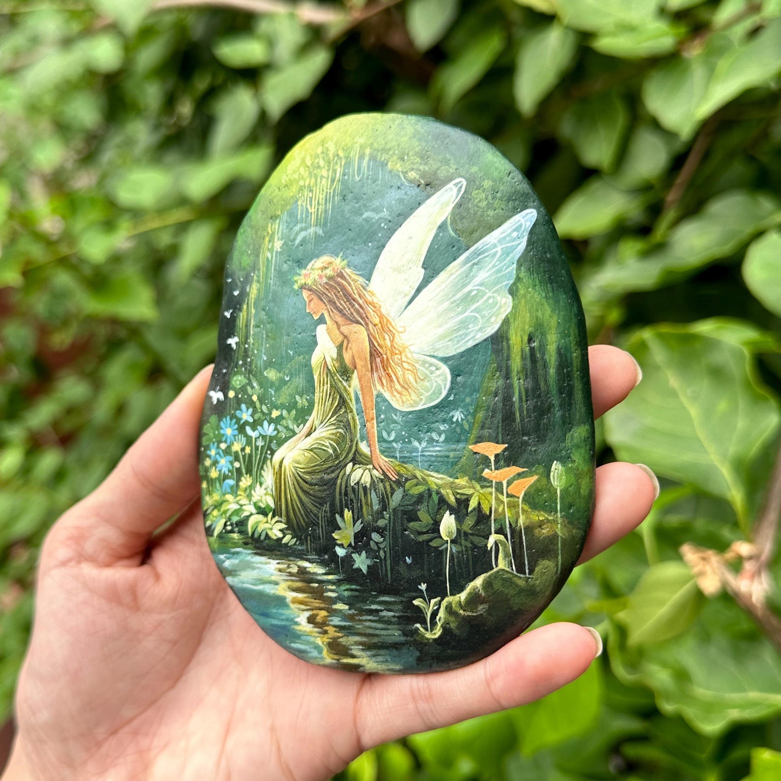 Hand Painted Fairy Stone Enchanted Forest Art Rock Fantasy Nature hand-painted-fairy-stone-enchanted-forest-art-rock-fantasy-nature