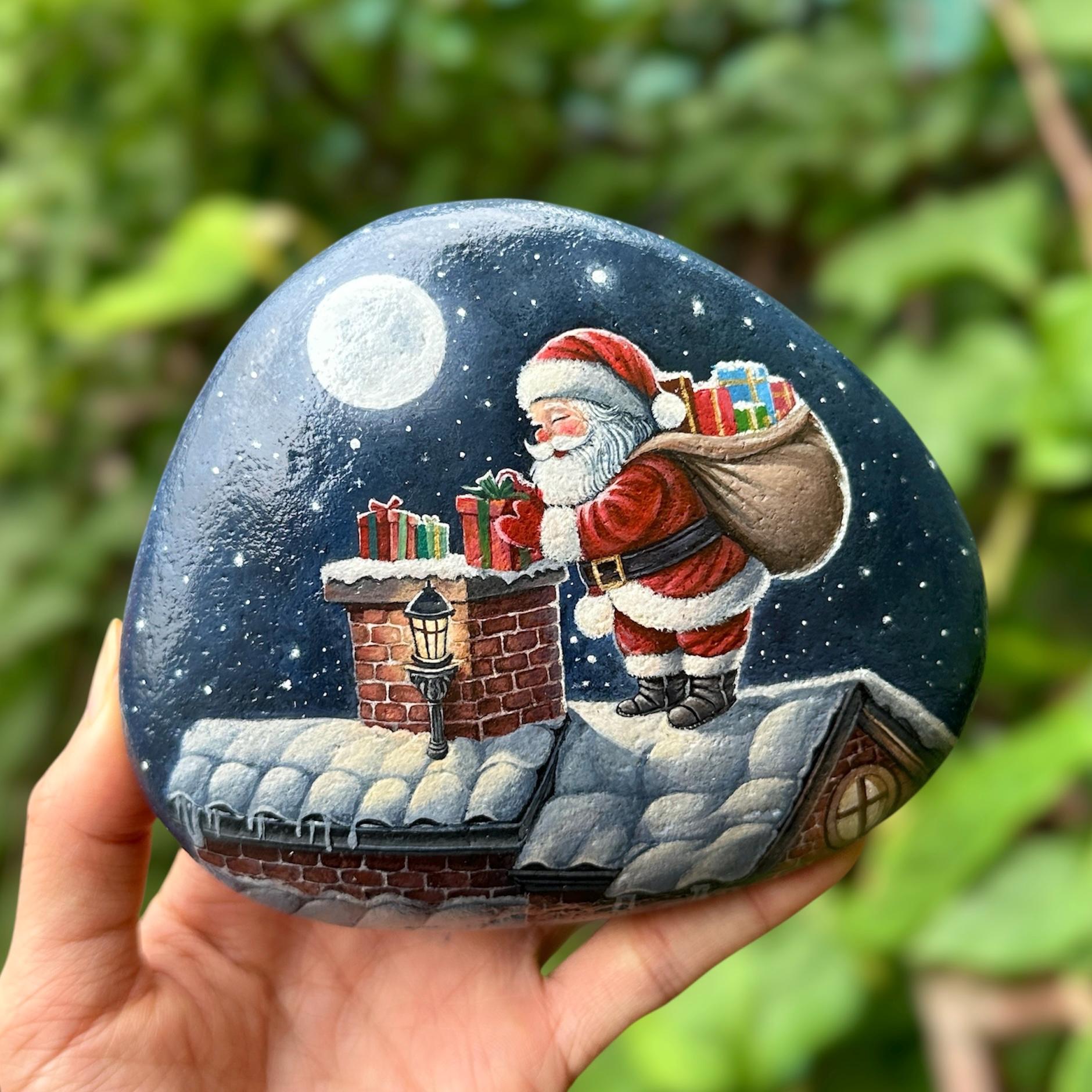 サンタクロースの石絵 - クリスマスイブのシーン、ホリデー