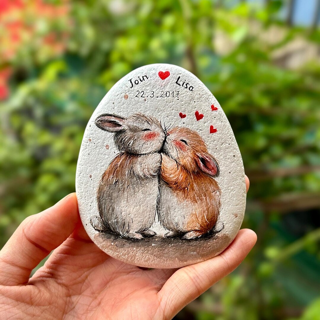 Personalized Hand-painted Rabbit Stone, Anniversary Gift, Birthday for ...