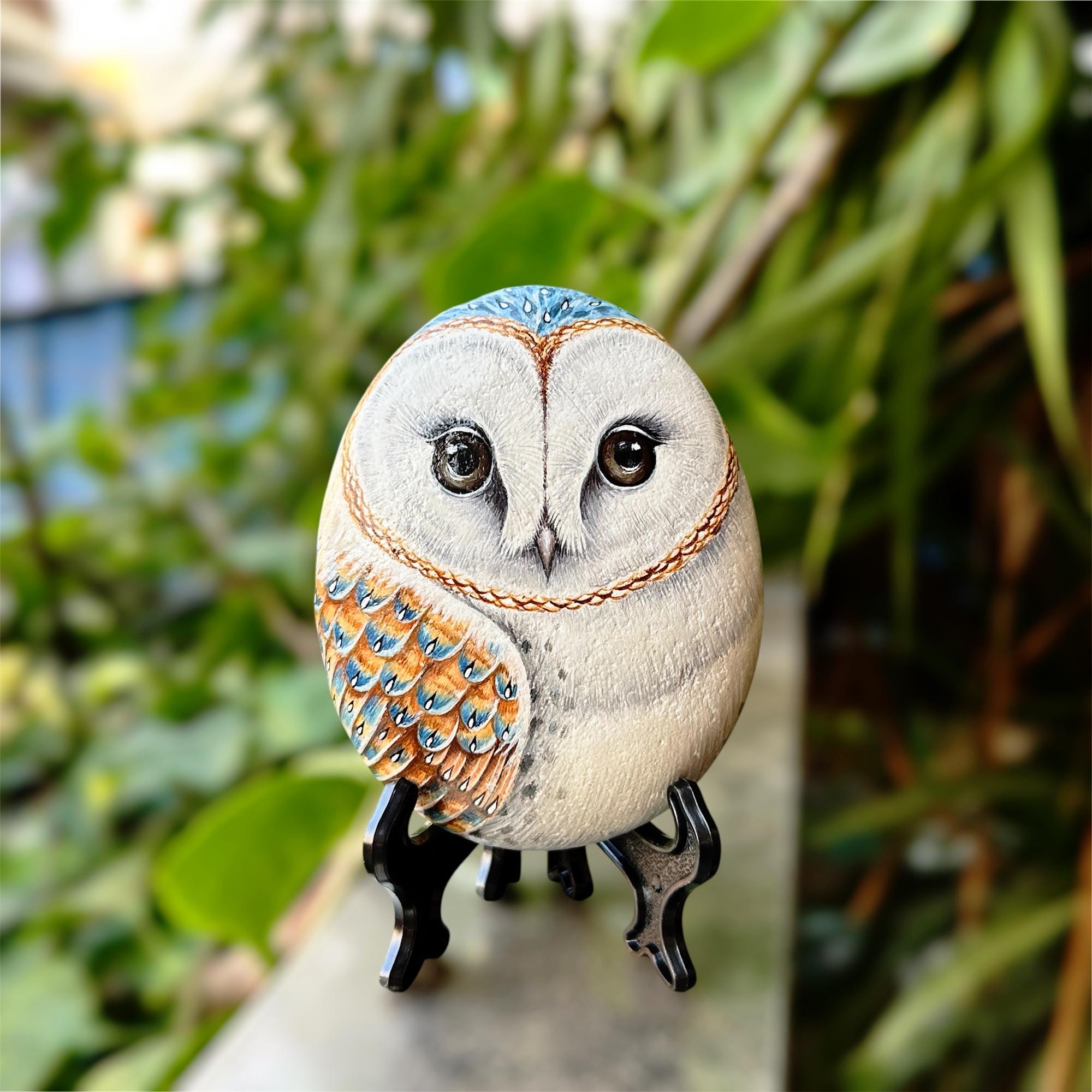 Hand Painted Owl Pig on a Small Pebble in the Sea| Owl Art| Custom