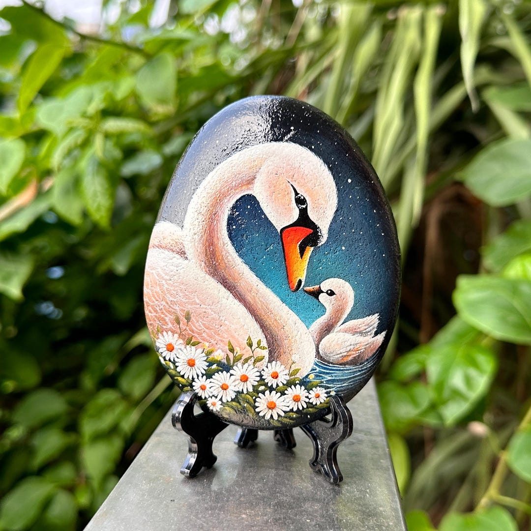 Hand-painted Mother and Baby Swans – Mother's Love Art, Gift for Mom ...
