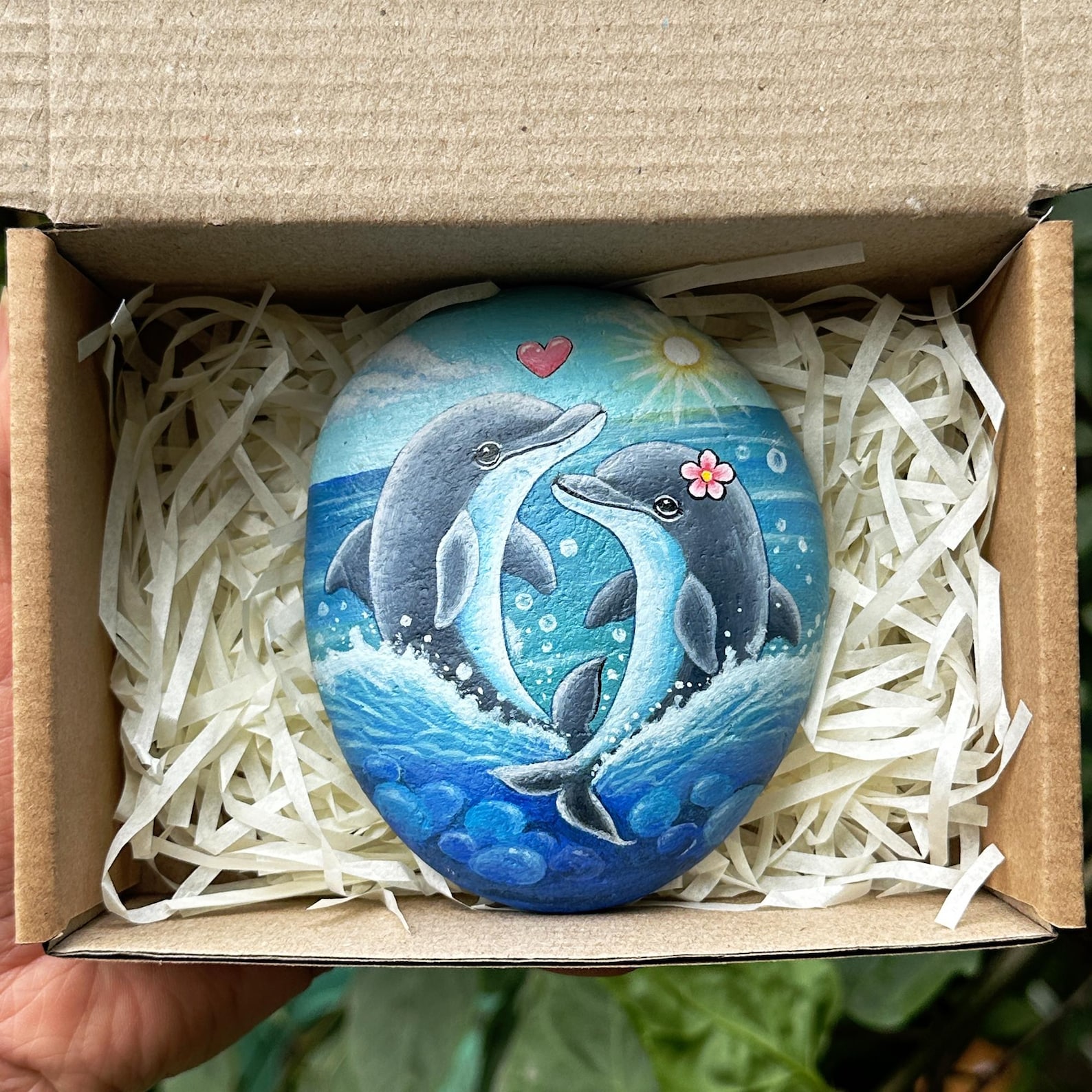 Hand Painted Dolphin Couple Stone, Ocean Decor Art, Gifts for Animal ...