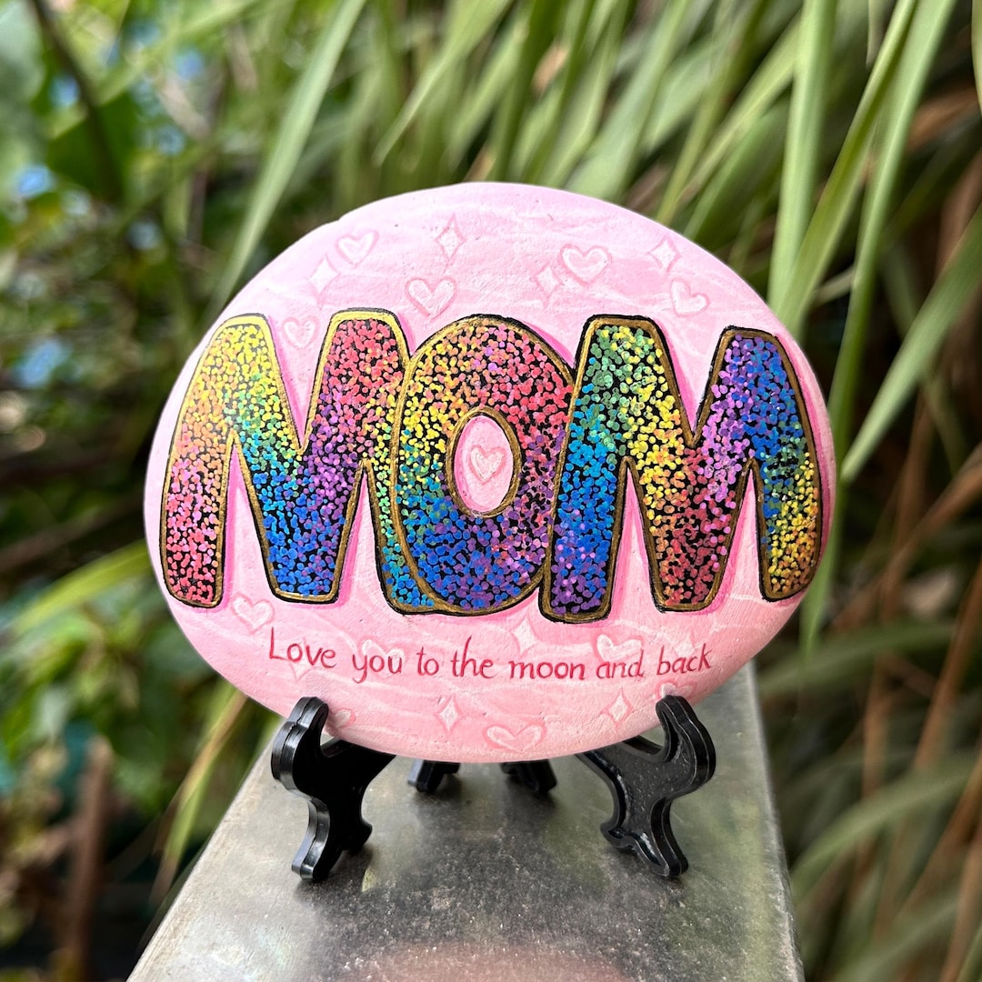 Hand-painted MOM Rock – Rainbow Glitter Pebble, Mother's Day Gift - Etsy