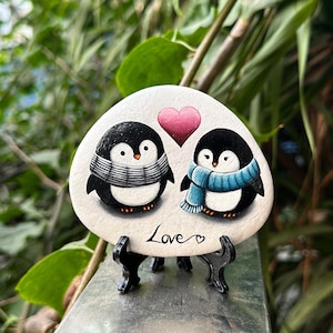 Personalized Penguin Pebble wife husband birthday gift, Cute romantic small gift to him, Her birthday, Unique birthday card for husband wife