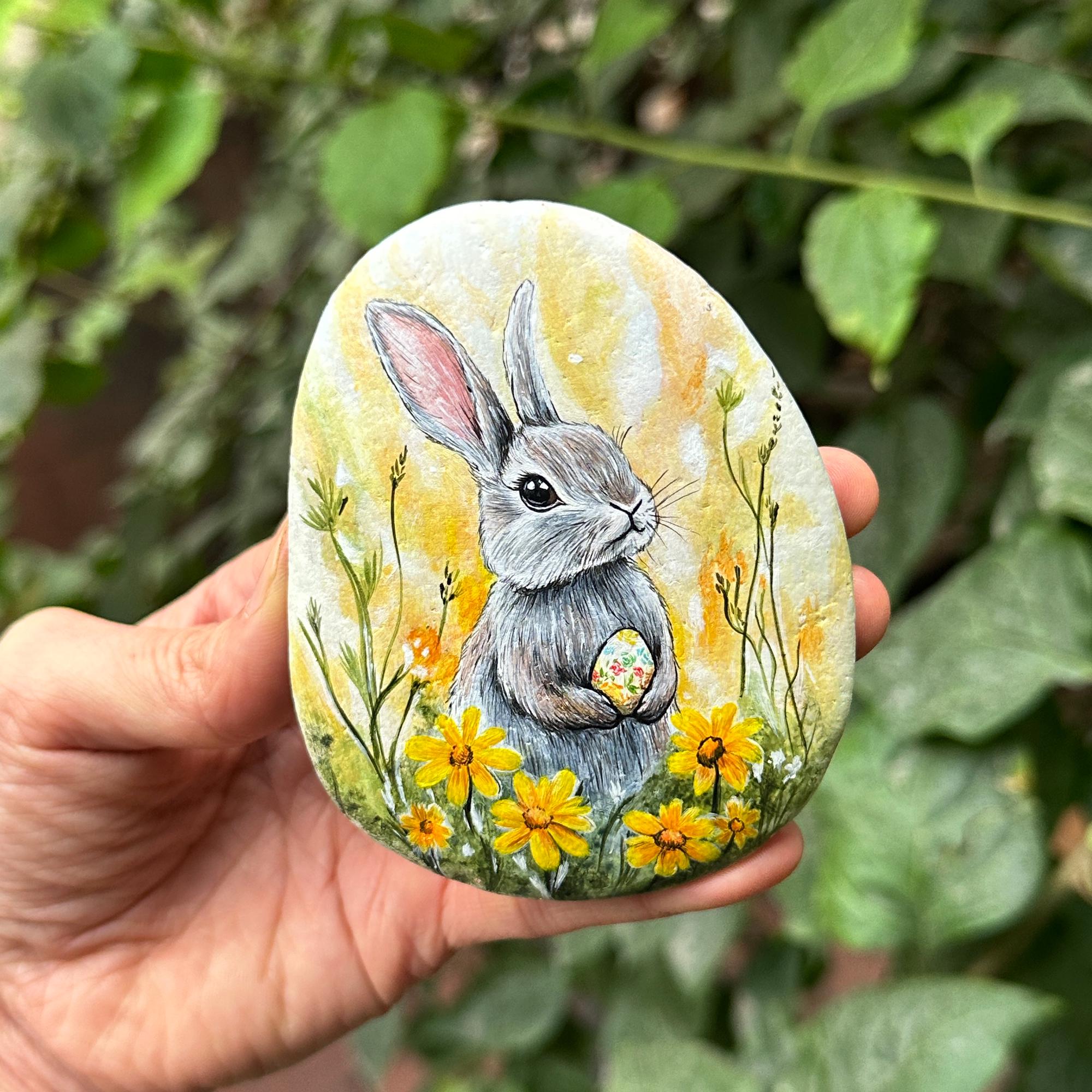 Hand Painted Easter Bunny Rock, Spring Decor, Easter Gift - Etsy