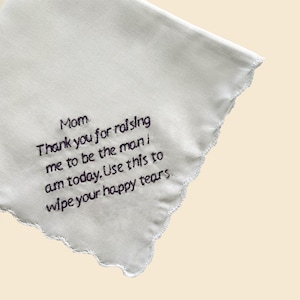 Mouchoir de mariage brodé personnalisé avec note manuscrite - Cadeau personnalisé pour les parents de la mariée ou du marié