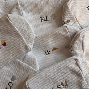 Personalisierte Waffel Kosmetiktasche (groß) - Bestickter Schminkbeutel, Reise-Kulturbeutel, Brautjungfer Geschenk, Baby-Geschenk