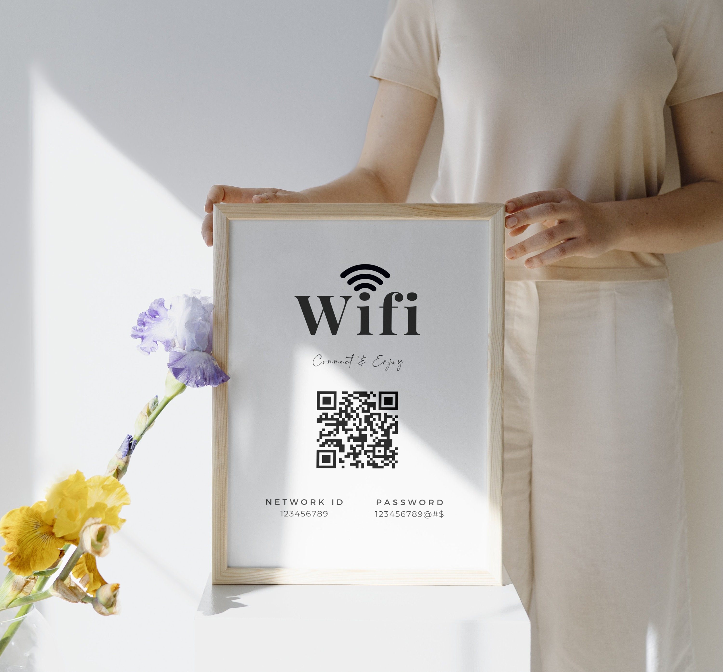 Minimal Wifi Password Sign With QR Code Editable Wifi Sign Template Qr ...