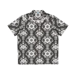 Black & White Batik Motifs Hawaiian Shirt, All Over Print, Batik Inspired Shirt, batik t-shirt, mens batik shirt, summer shirt