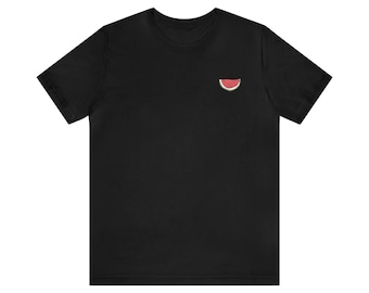 パレスチナ解放、ミニマルなスイカ柄パレスチナユニセックスジャージ半袖Tシャツ。停戦、スイカ柄シャツ、パレスチナシャツ、ガザ