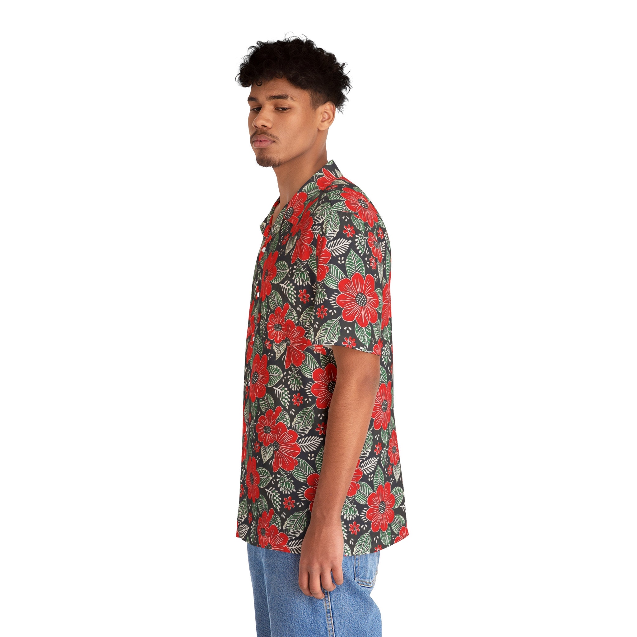 Discover Red Flowers Batik Motifs Hawaiian Shirt, All Over Print, Batik Inspired Shirt