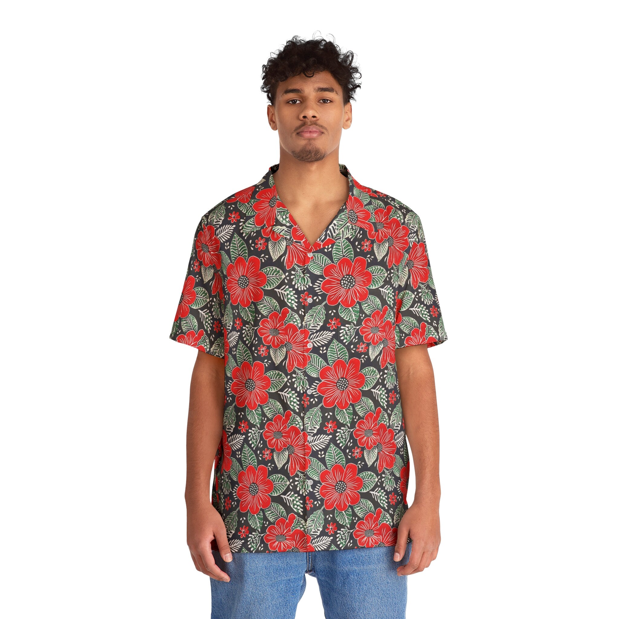 Discover Red Flowers Batik Motifs Hawaiian Shirt, All Over Print, Batik Inspired Shirt