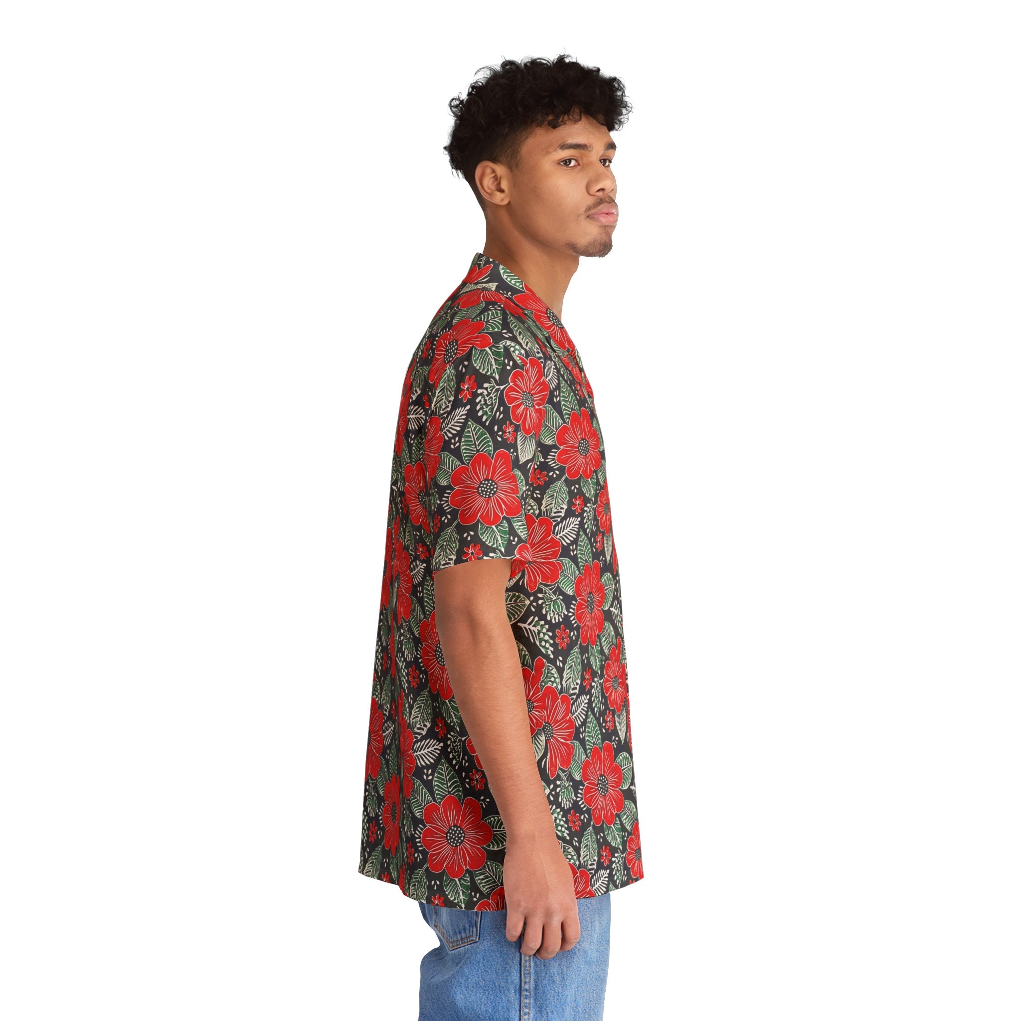 Discover Red Flowers Batik Motifs Hawaiian Shirt, All Over Print, Batik Inspired Shirt