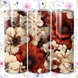 Terracotta Flowers Tumbler Sublimation Design Download PNG, Sublimation Wrap PNG, Nature-Inspired, 20 oz Tumbler Wrap Digital Downloads