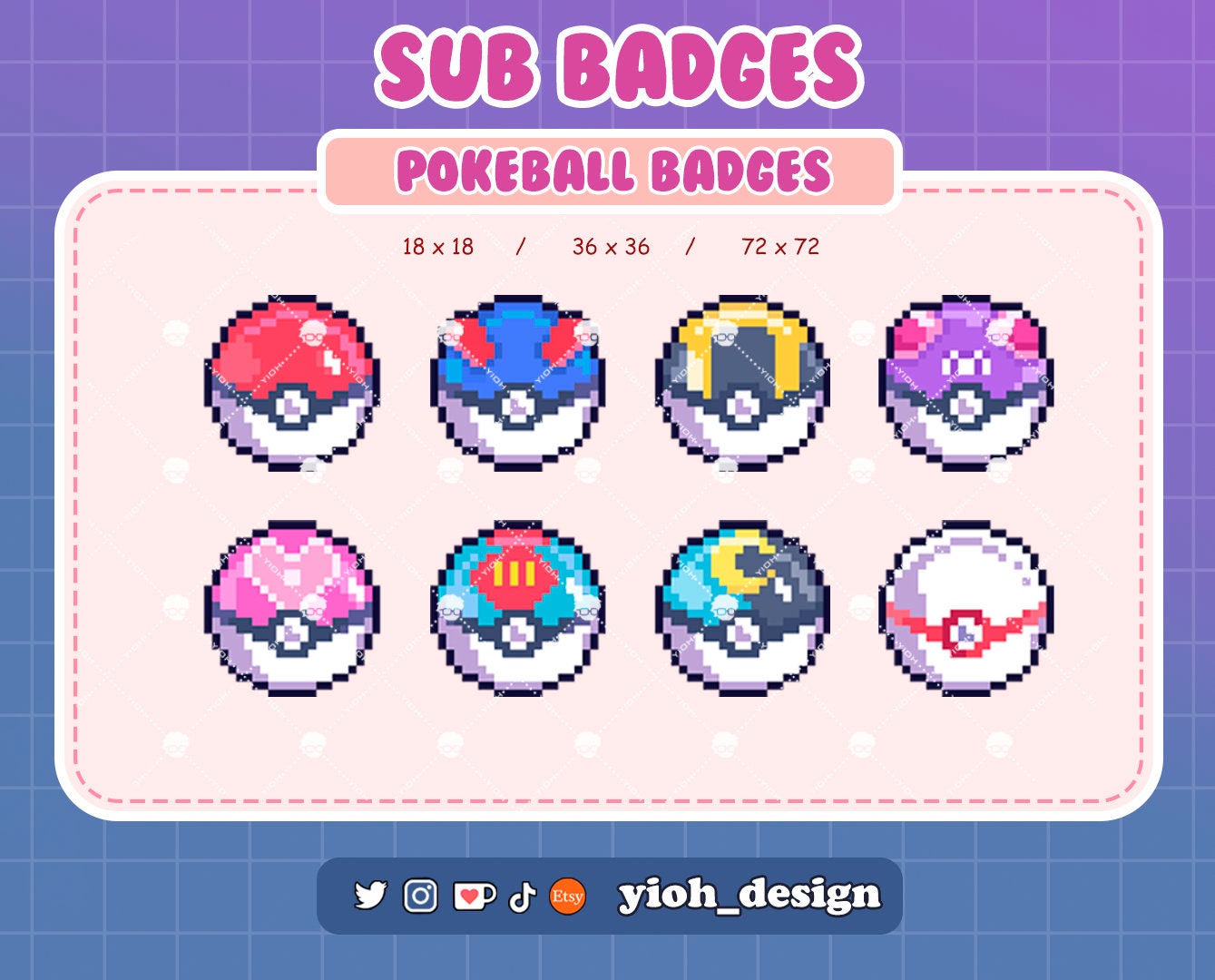 Poke Balls Twitch Sub / Cheer Badges Pixel Art - seaosaur's Ko-fi Shop