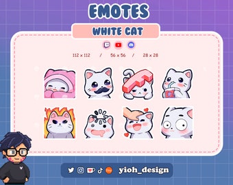 8 Cute Emote White Cat ( Twitch/Discord ) Kawaii White Cat